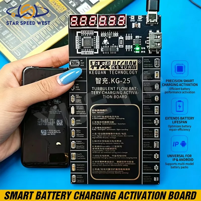 KEGUAN KG-25 Smart Battery Charging Activation Board with Dual LED Display for iPhone and Android Battery Repair Tools