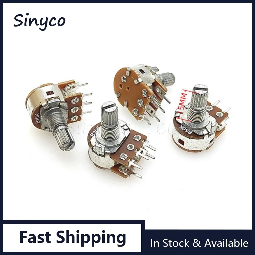 5PCS WH148 Single With Switch Carbon Film Potentiometer B1K B2K B5K B10K B20K B50K B100K B200K B250K B500K B1M 5Pin Shaft 15mm