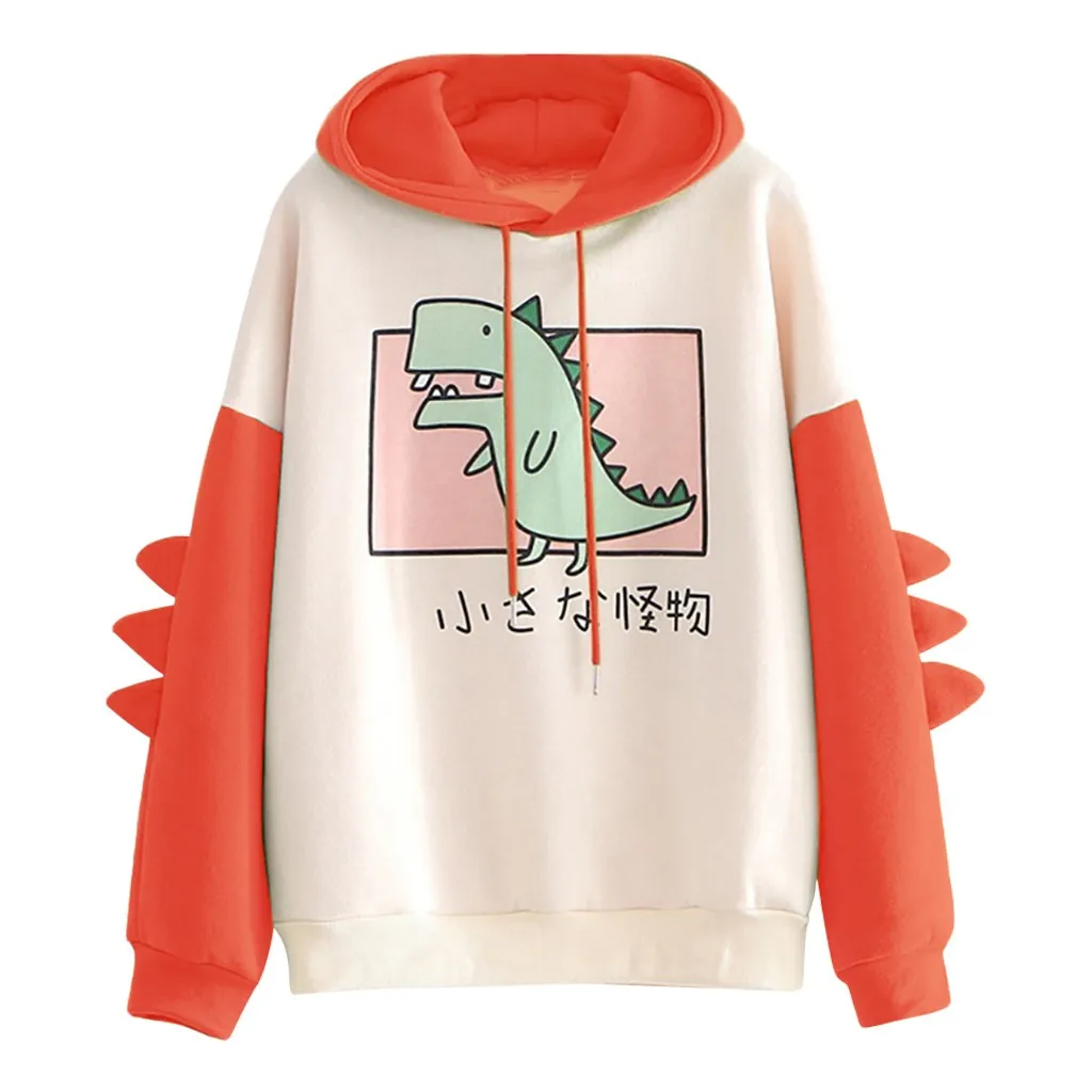 Dinosaur cartoon oversized hoodie women Fashion Women Sweatshirt Casual Print Korean style clothes for Sweatshirt Tops