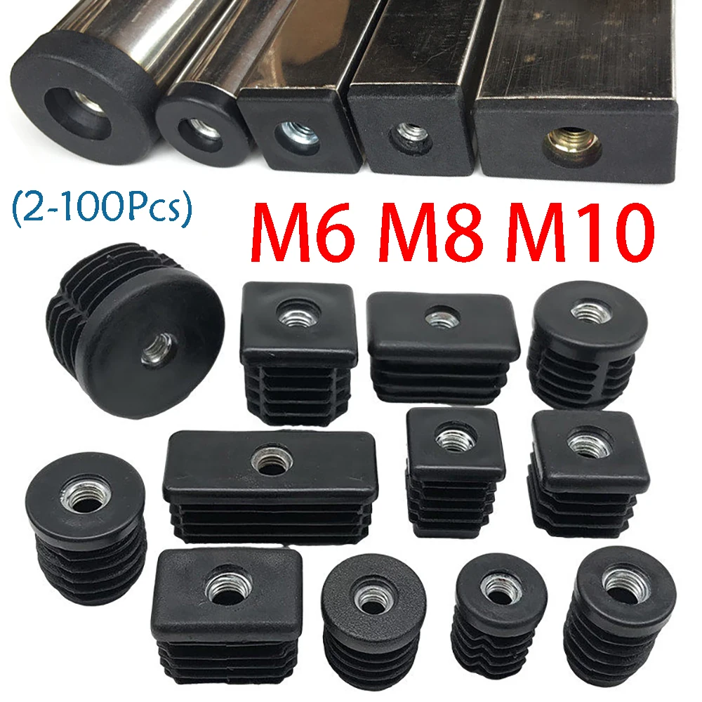 2-100Pcs M6 M8 M10 Square/Round Nut Plug With High Foot Pad Nut Tube Plug Home Foot Pad Balance Adjustable Wheel Sleeve