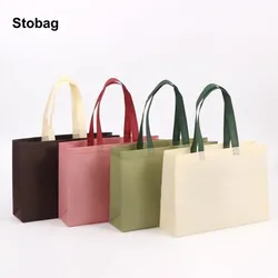 StoBag 10pcs Non-woven Tote Bags Fabric Portable Color Eco-friendly Shopping Storage Reusable Large Pouch Custom Logo(Extra Fee)