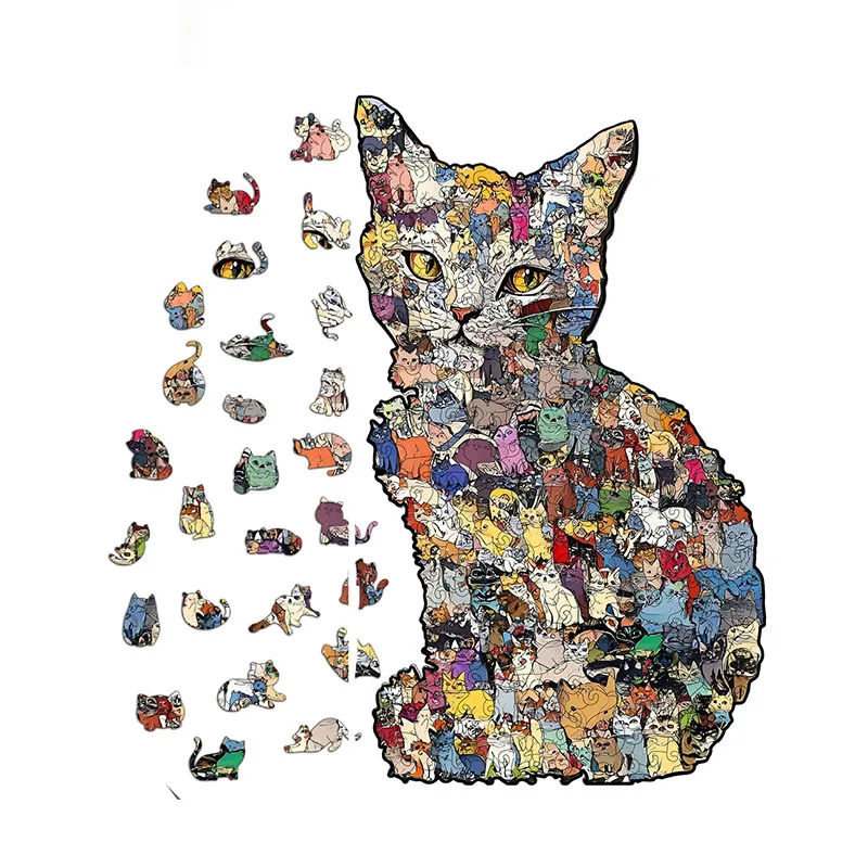 194pcs Cat-shaped Wooden Jigsaw Puzzle Irregular Puzzle Pieces Game Birthday Xmas Gifts for Cat Lovers Money Box Home Decor