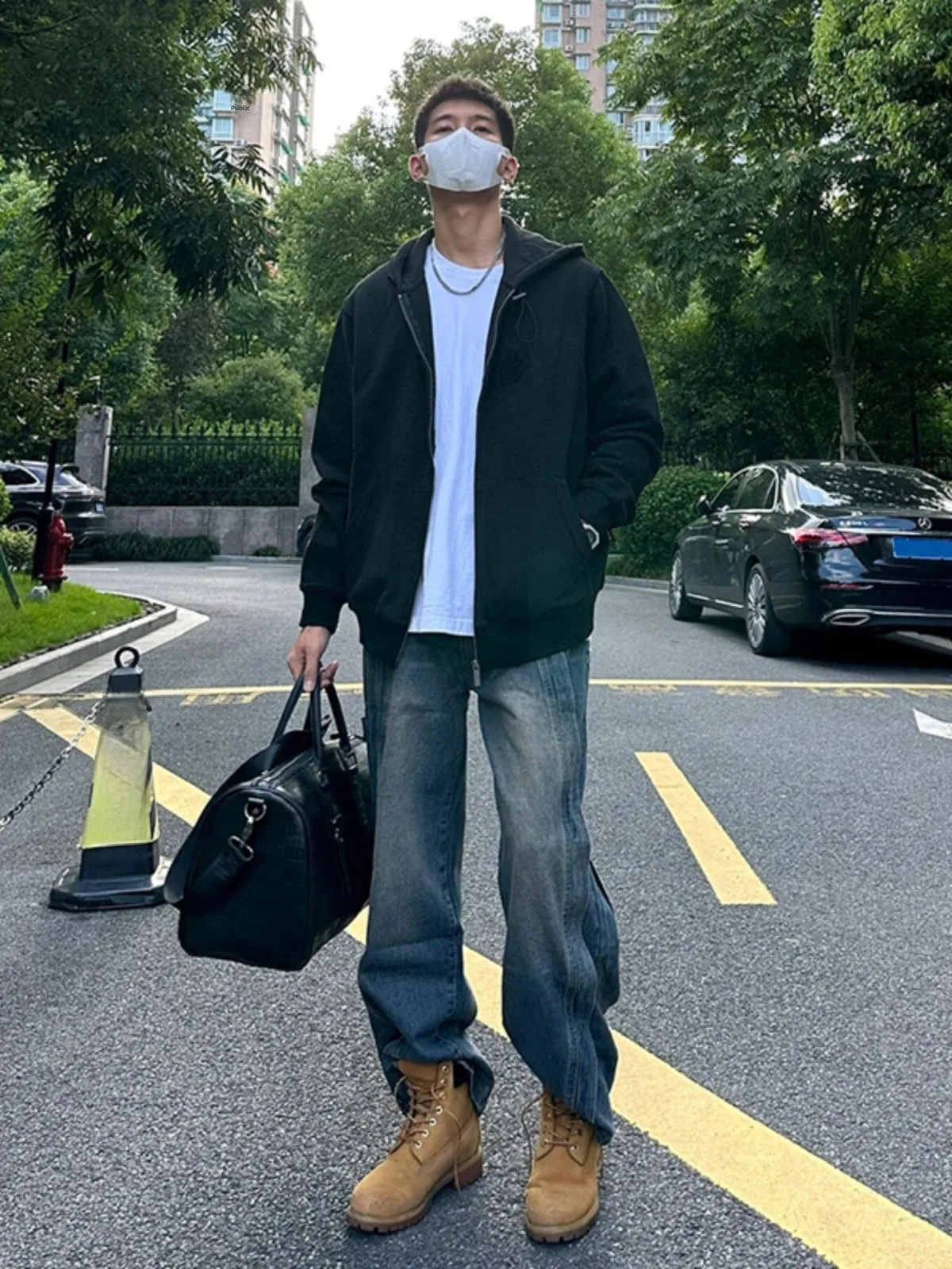 

Vintage Patchwork Hinge Men's Jeans American High Street Vibe Wide Leg Straight Cut Trousers Trendy Youth Spring Autumn