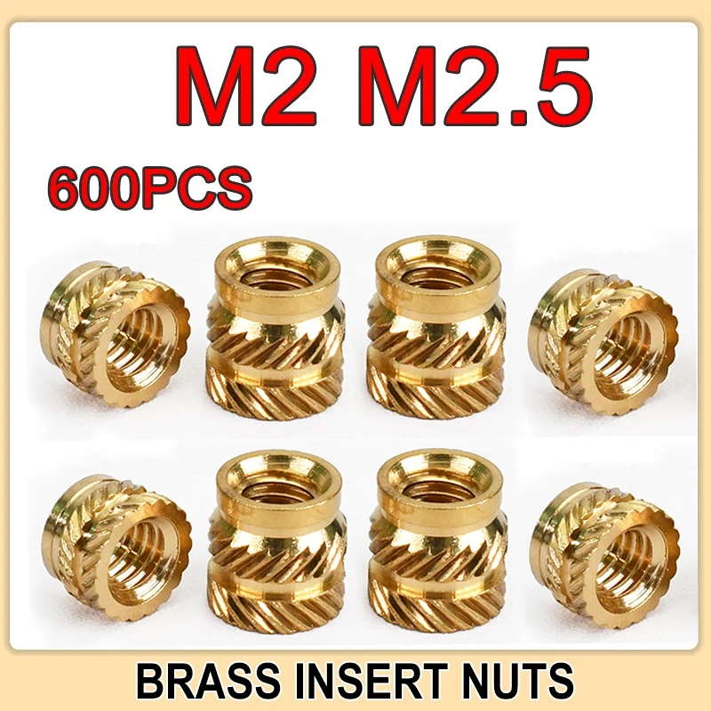 600pcs M2 M2.5 Heat-Inserted Copper Nut with Knurled Thread for 3D Printed Plastic Brass Insert Nut Hot Melt Injection Molding