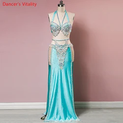 Belly Dance Suit Full Diamond Bra High Waist Long Skirt Performance Clothing Set High-End Custom Adult Child Competition Clothes