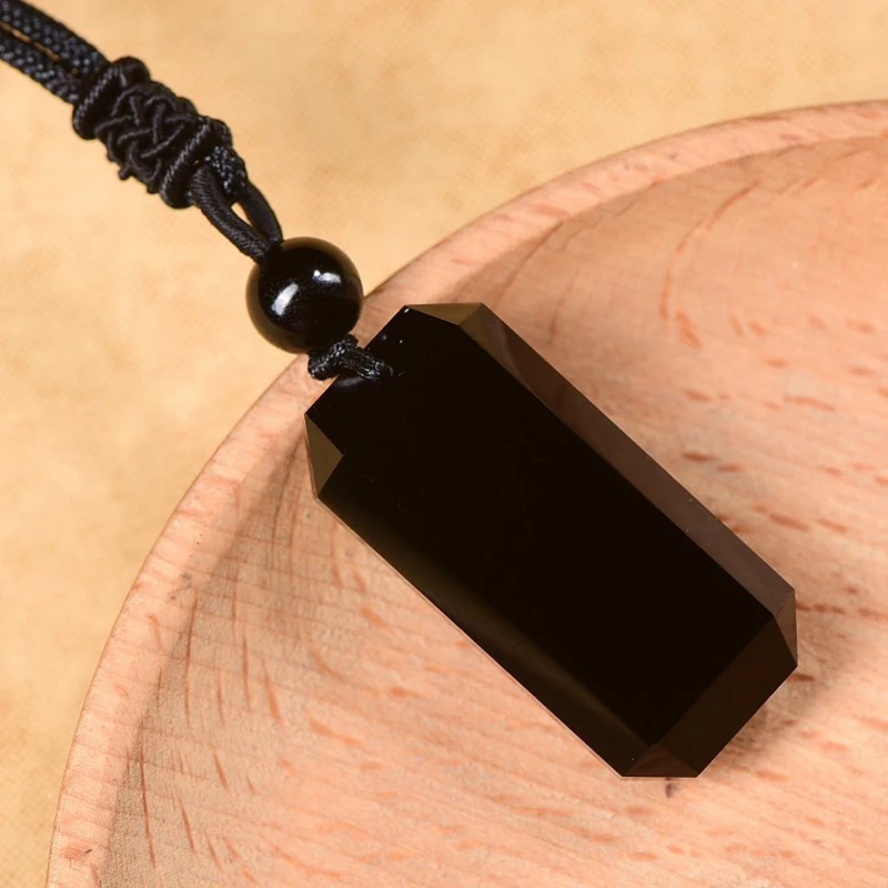 Wushi Safety Black Obsidian Stone Pendant Necklace For Women Men Rope Chain Student Gift Fashion Jewelry