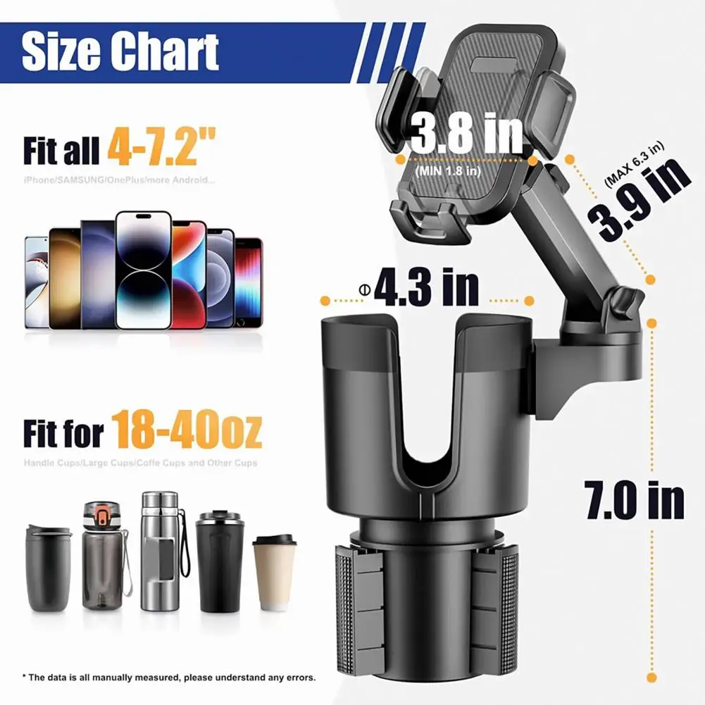 Car Mount Phone Holder Universal Cup Holder Phone Mount with 360-degree Rotation Expandable Base for Car Multi Cup for Drink