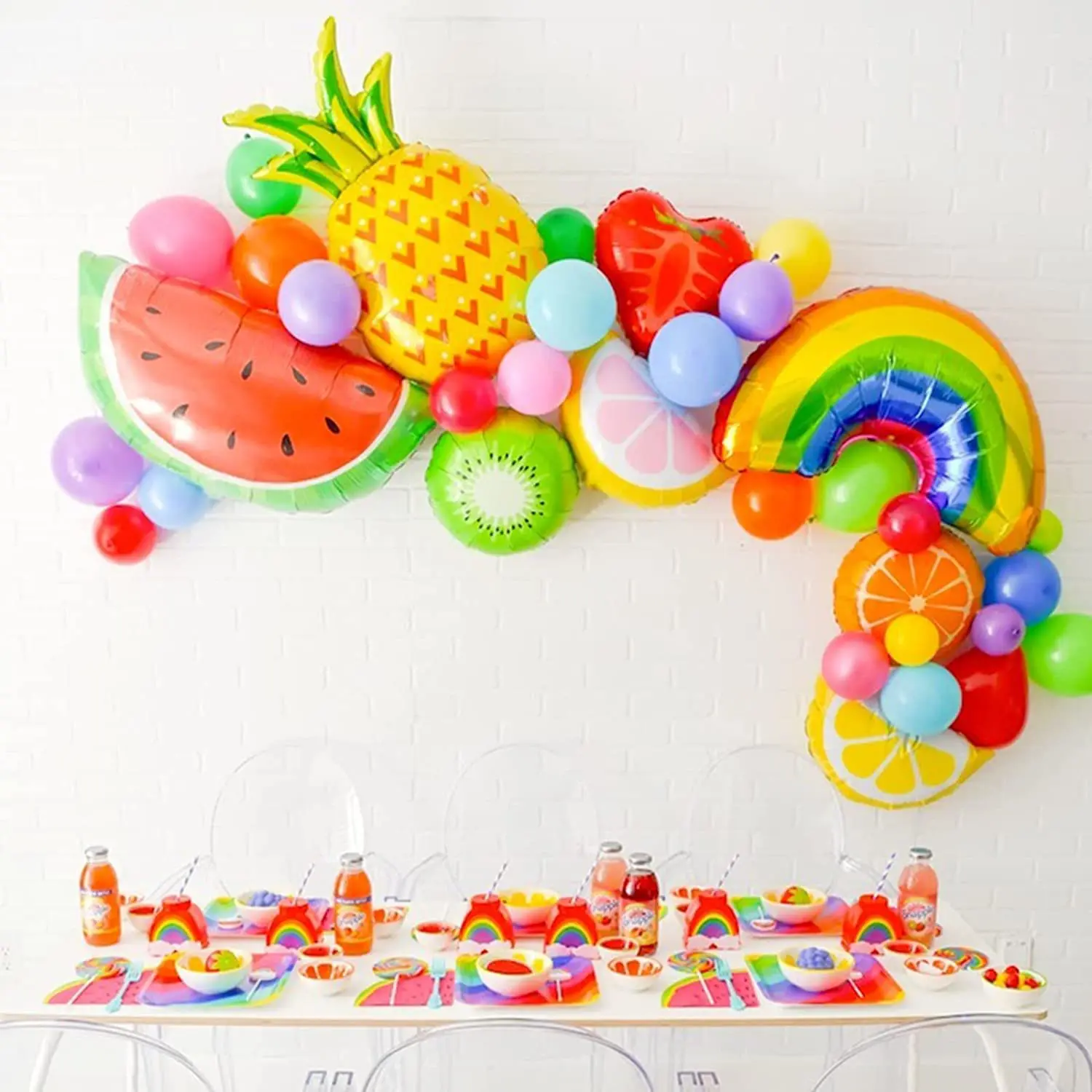 43-teiliges tropisches hawaiianisches Ballon-Girlandenbogen-Set, fruchtförmige Folienballons, hawaiisches Luau-Thema, Kindergeburtstag, Party-Dekoration, Wassermelone