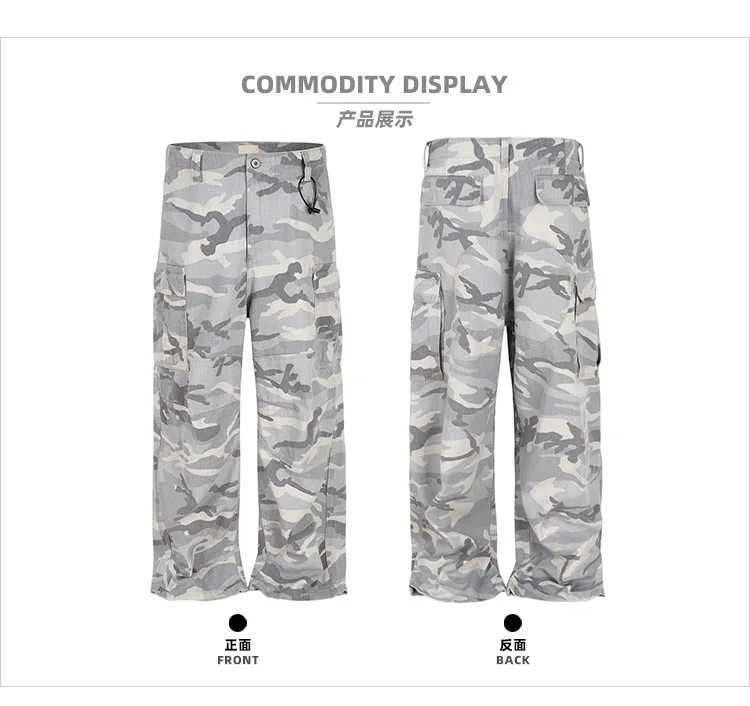 MIJKO Pantalones casuales para hombres y mujeres, pantalones de trabajo holgados con silueta de carga de camuflaje de nieve, multibolsillos