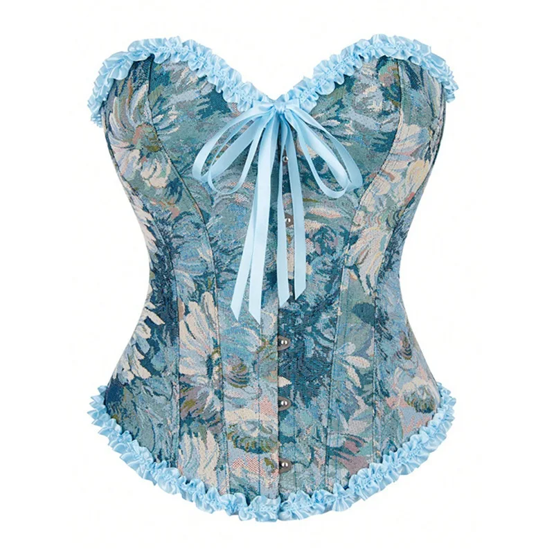 

Blouse Women Oil-painted Floral Courtly Style Classic Corset Bow Drawstring Tie-front Strapless New Niche Versatile Distinctive