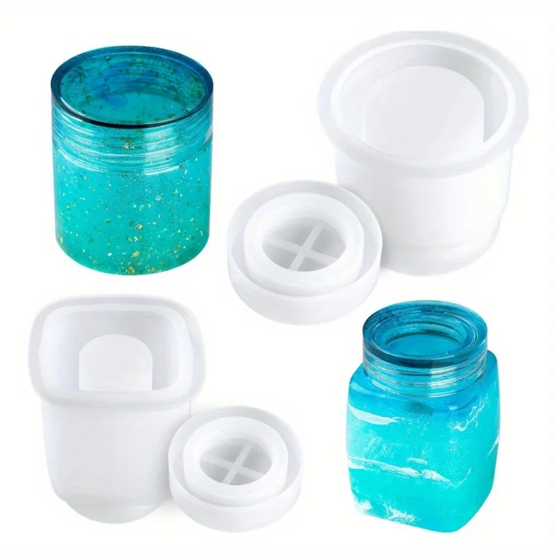 2Pack Epoxy Resin Casting Soft Silicone Mold Wide Mouth Screw-On Cap Bottles (Cuboid+Straight-Sided Cylinder)