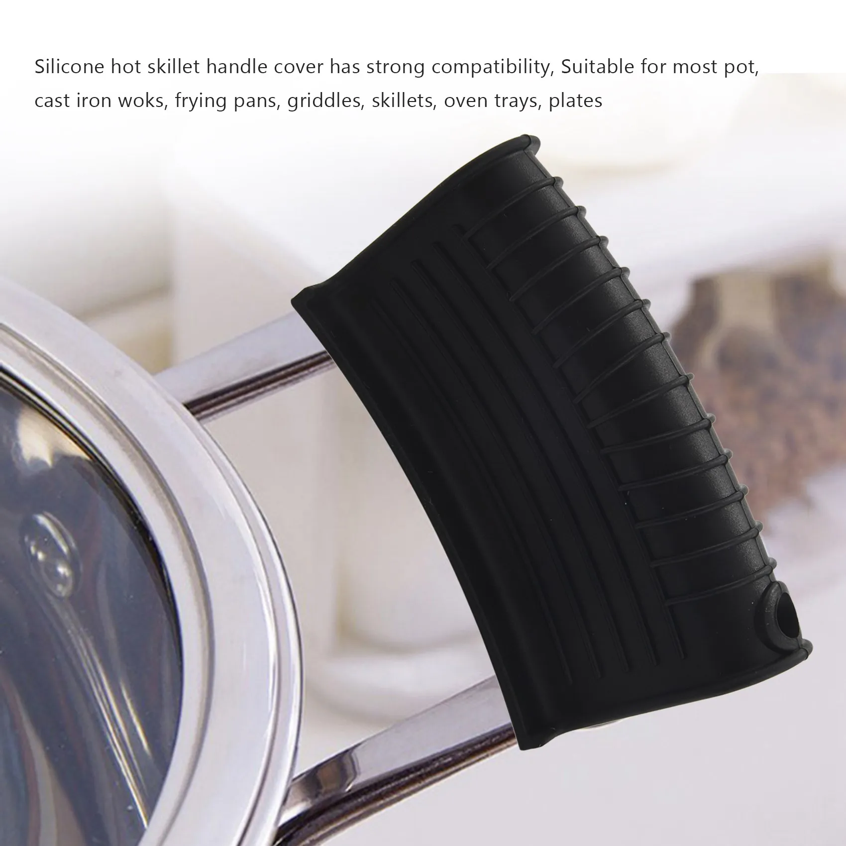 4 Pack Silicone Hot Handle Holders Cover Cast Iron Skillet Handle Cover Pot Handle Holder Sleeve Heat Resistant -Black HY