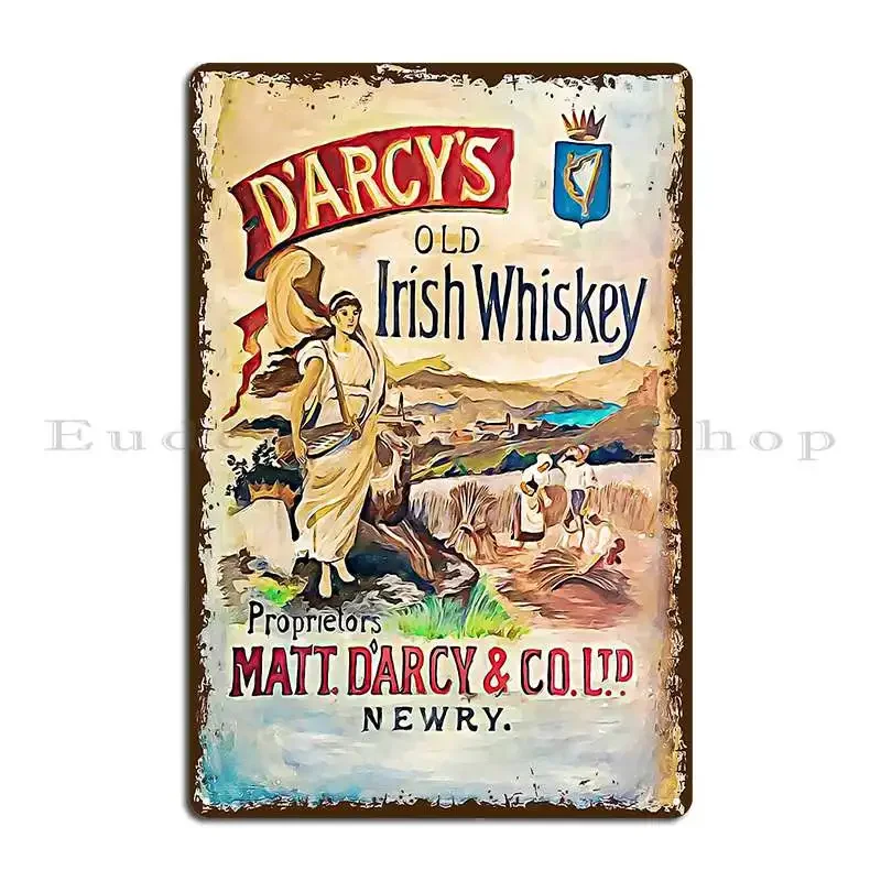 Placa de Metal antigua whisky irlandés Darcy S, crear placas de fiesta de diseñador, cartel de estaño de cueva de pared de cine