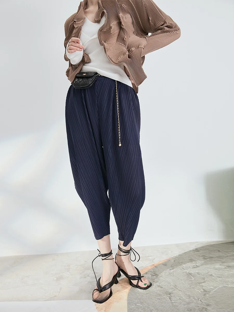 

Whitecube Early Spring Women's Ele Casual Pants Pleated Loose High Waist Polyester Fiber Asymmetric Harlan Pants