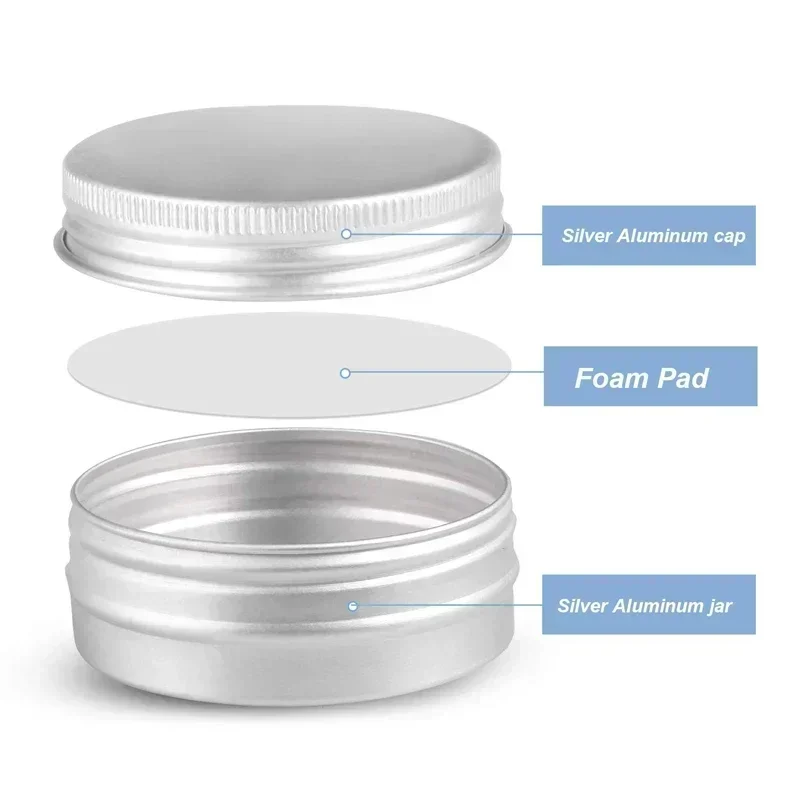 Tarros redondos de aluminio para maquillaje, envases portátiles de viaje para cremas, bálsamo, vela para uñas, latas de té cosméticas, caja de Metal, 50 piezas, 5g-60g