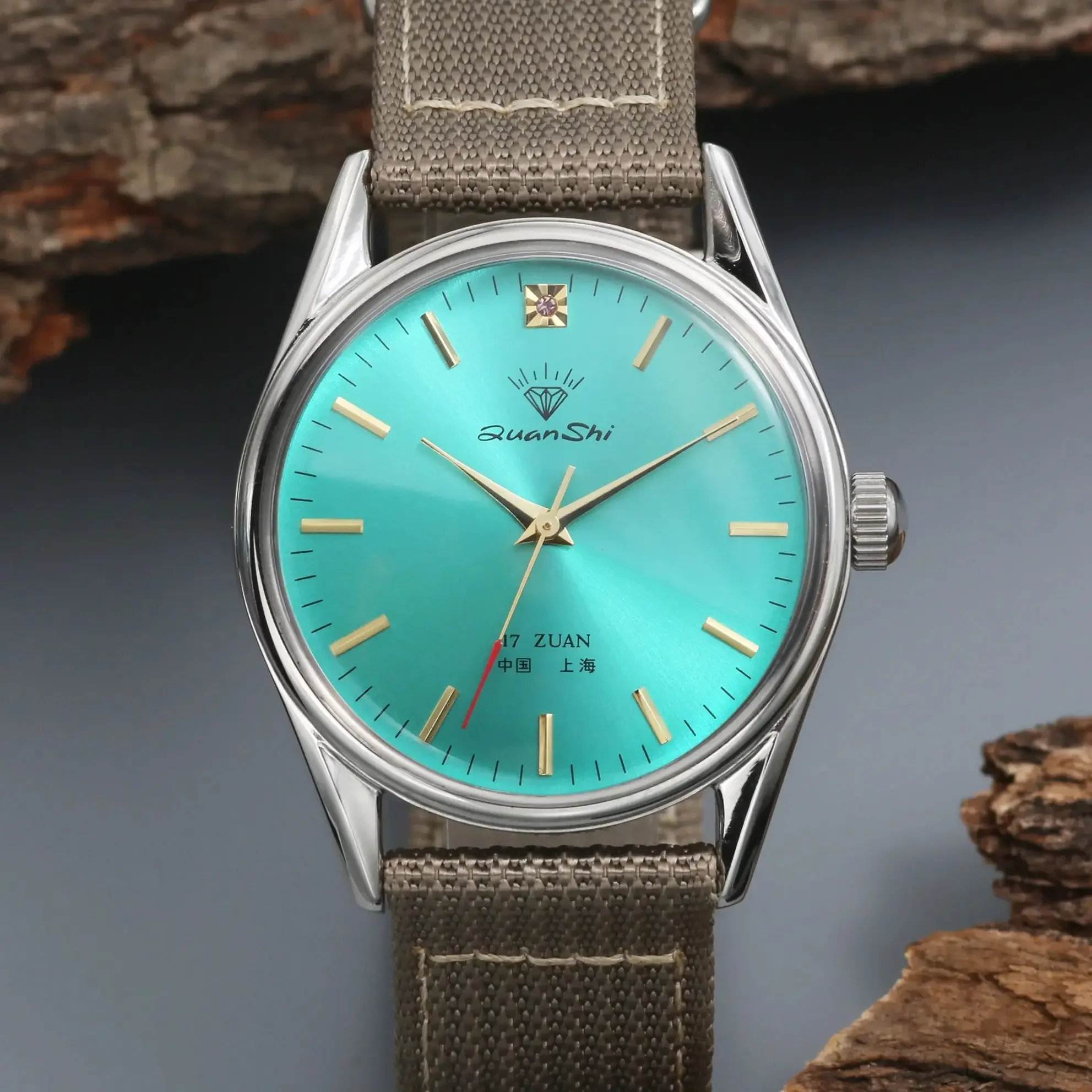 Shanghai Diamond Men's Mechanical Watch - Manual Winding Retro Style 38MM Stainless Steel Case Men's Portable Watch