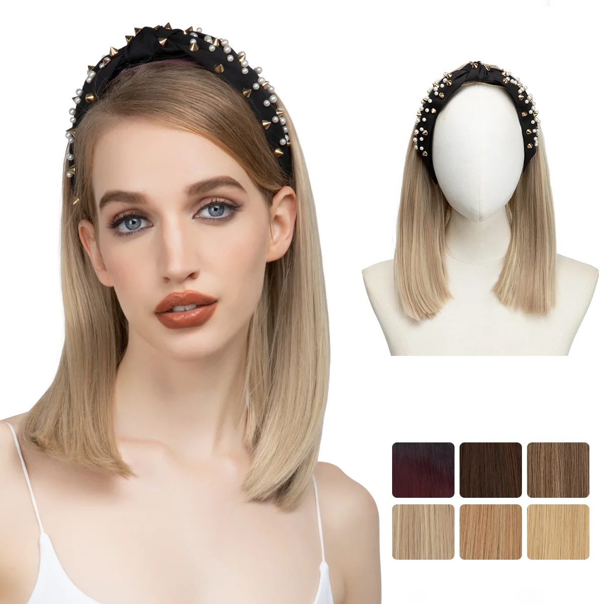 Wig women's short straight hair hoop headgear European and American foreign trade realistic Synthetic Hair wig Capless Wig