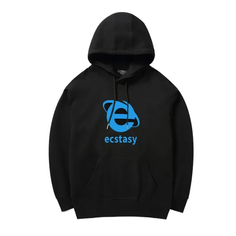 Streetwear Hoodie Ecstasy Letter Graphic Print Pullover Men Y2K style Oversized Harajuku Sweatshirt Hip Hop Hooded Clothes Women