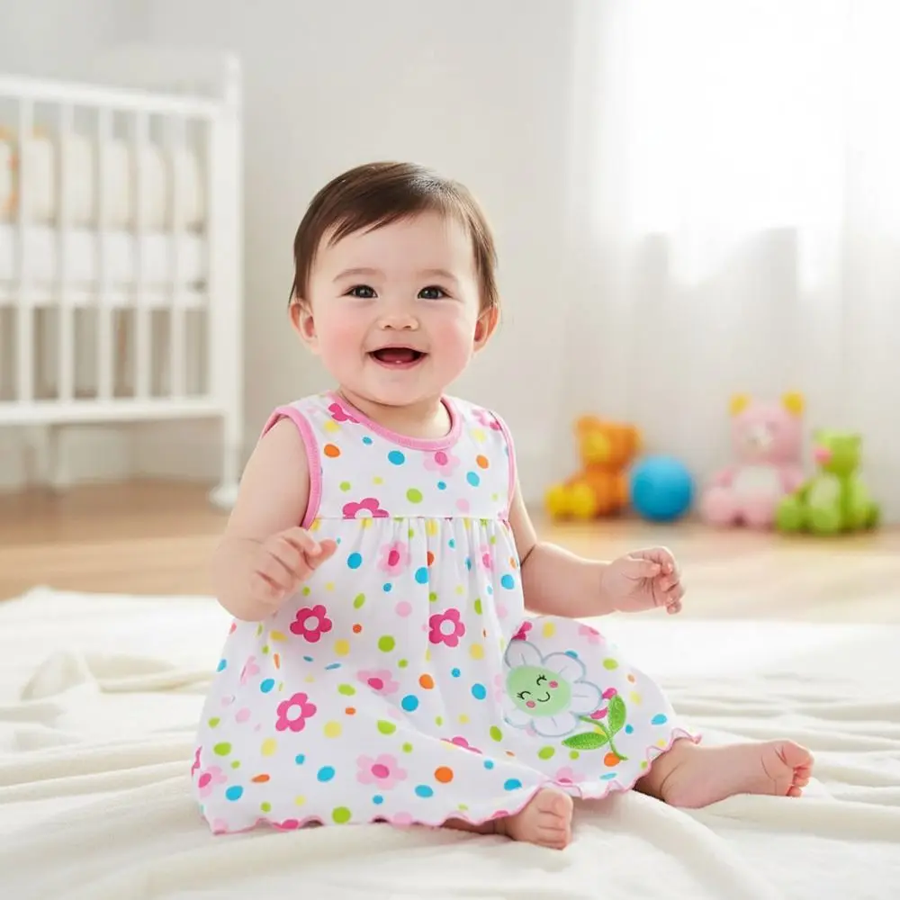 Girls Dress Pure Cotton Baby Dress Embroidery Cartoon Pattern Summer Dress Flower Pattern Printed Princess Dress Kids