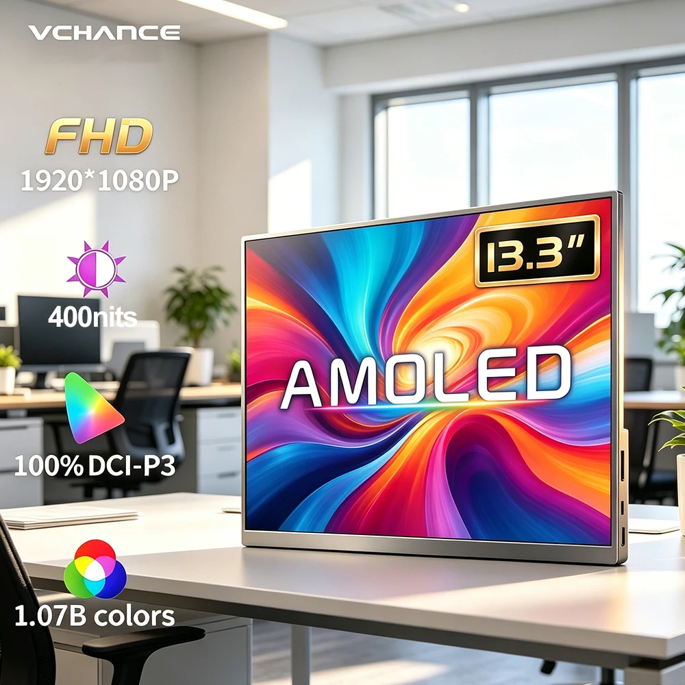 13,3'' AMOLED Tragbarer Monitor OLED-Bildschirm 100% DCI-P3 Ein-Kabel-USB-C Reise-Display für unterwegs für Büro Laptop Mac Windows