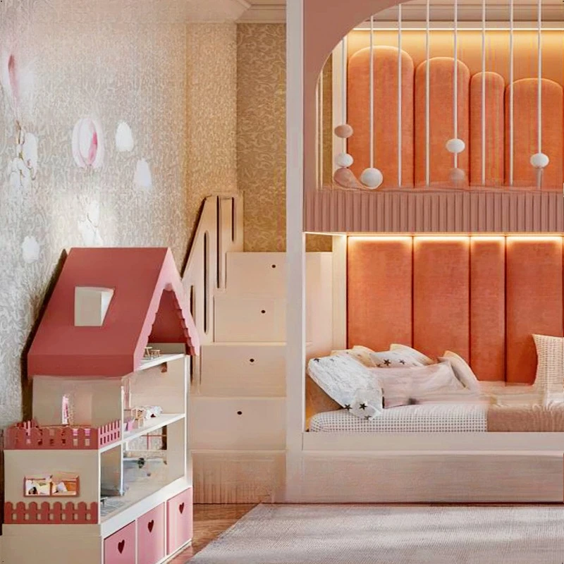 Кровать для родителей и детей, двуспальная двухъярусная кровать, мягкая сумка из массива дерева, лестница для хранения b ed.