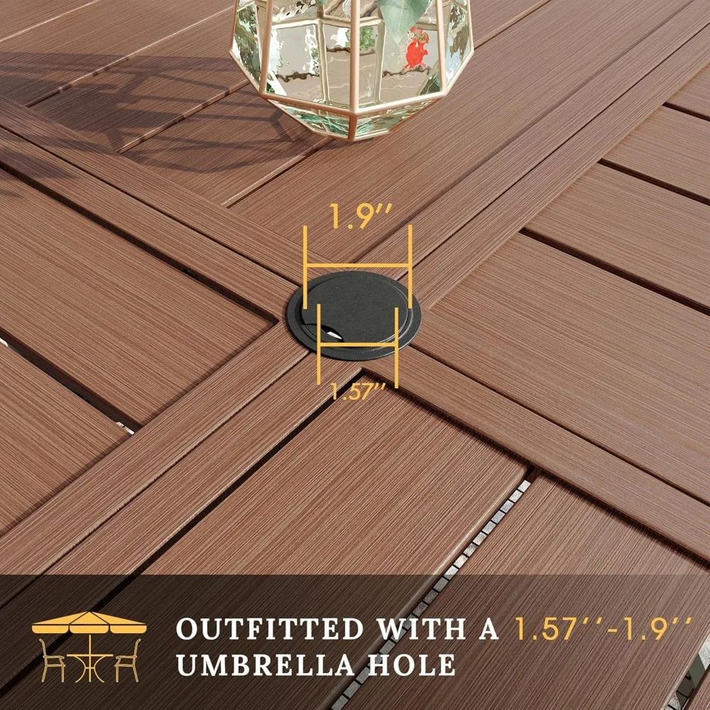 طاولة فناء بفتحة مظلة قابلة للتعديل، طاولة طعام خارجية مقاومة للطقس لـ 6 أشخاص، مناسبة للحديقة والحديقة، 47.2 بوصة Di