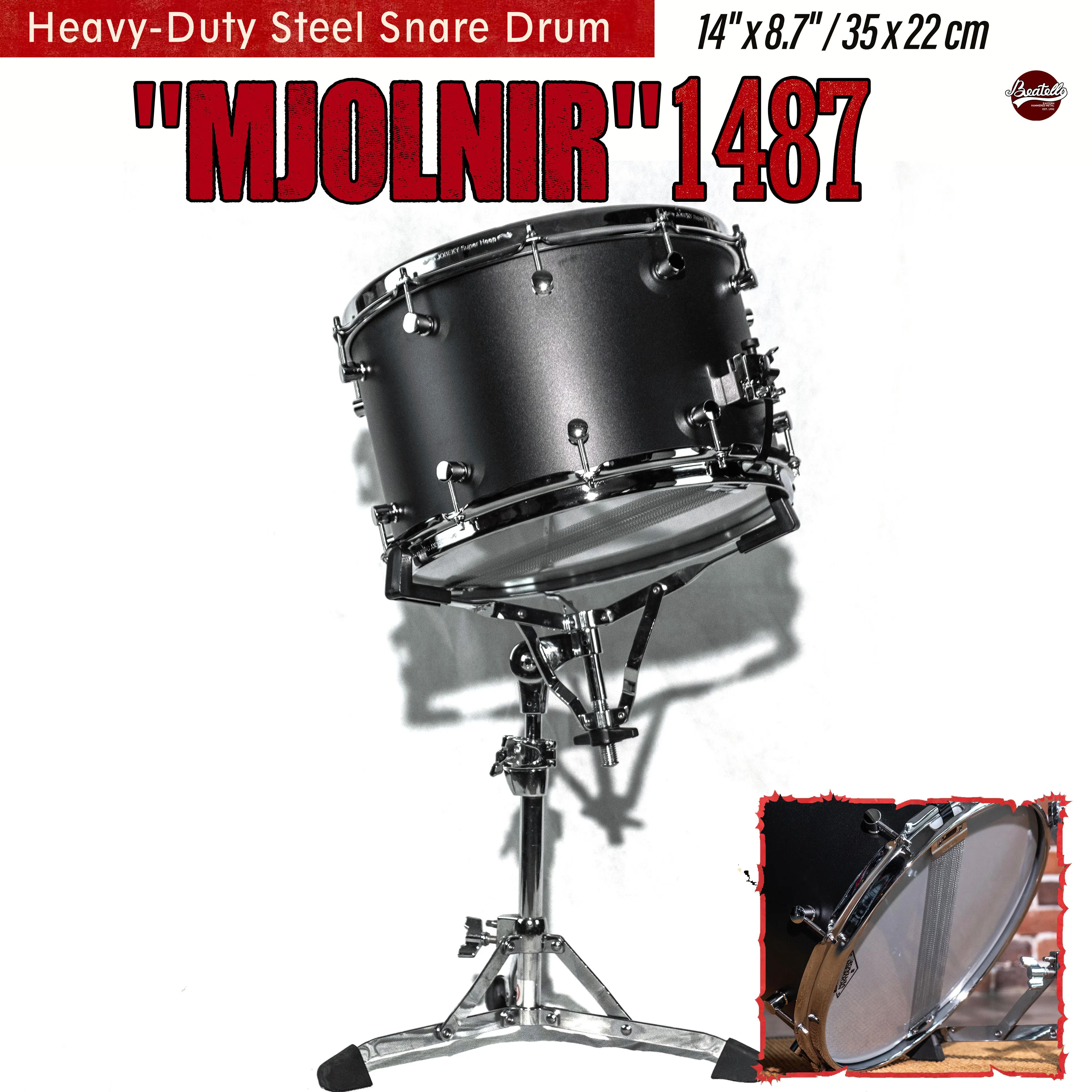 

| Factory Direct | 1487 Series 14"x8.7" Heavy Steel Snare Drum 3.0mm Reinforced Hoops Foldable Design | Rock/Metal Drum