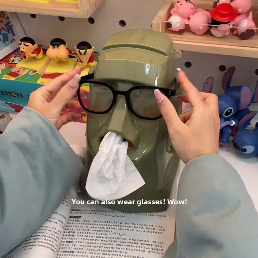 

Easter Island Statue Tissue Box Creative Stone Figure Home Living Room Decorations Binoculars Holder Dual Use Paper Towel Box