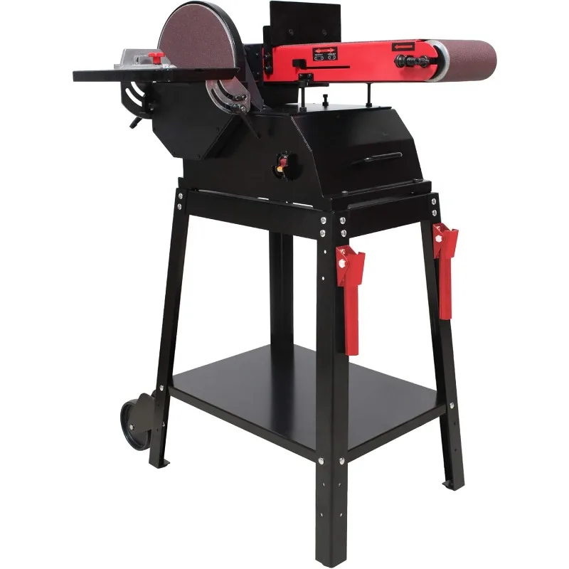 Christmas.home.Powerful 1-1/2 Bench Belt Sander for Wood Working 6 in. x 48 in. Belt and 10 in. Disc Sander with Movable Stand B