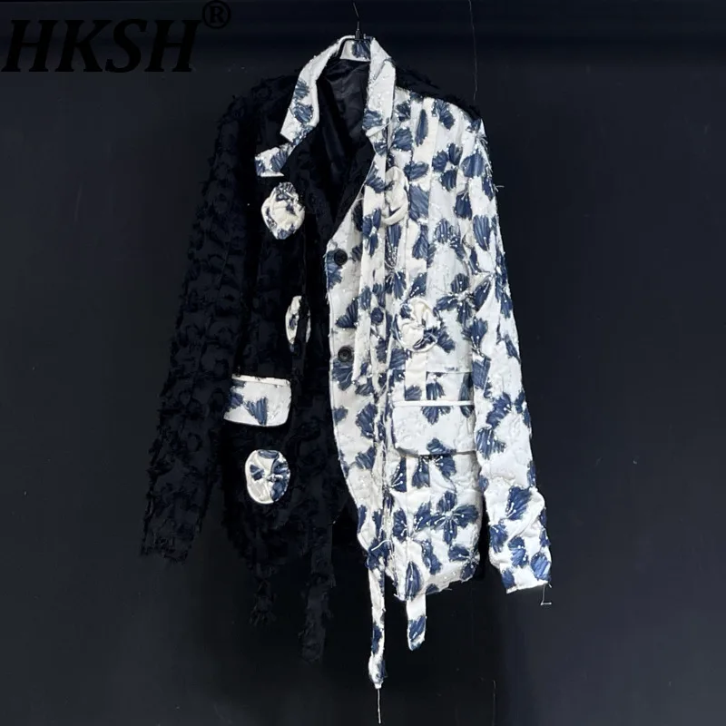 

HKSH Niche Design 2025 Autumn Winter New Man Tide Patchwork Color Contrast Blazer Punk Chic Ins Dark Casual Jacket Women HK11346