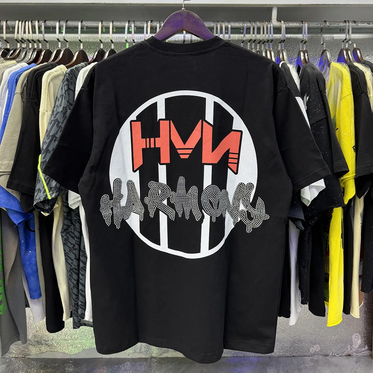 Harmony Hip-Hop Brand - Beaded Print Short-Sleeved Loose Oversized Casual Round-neck T-Shirt for Men and Women Summer