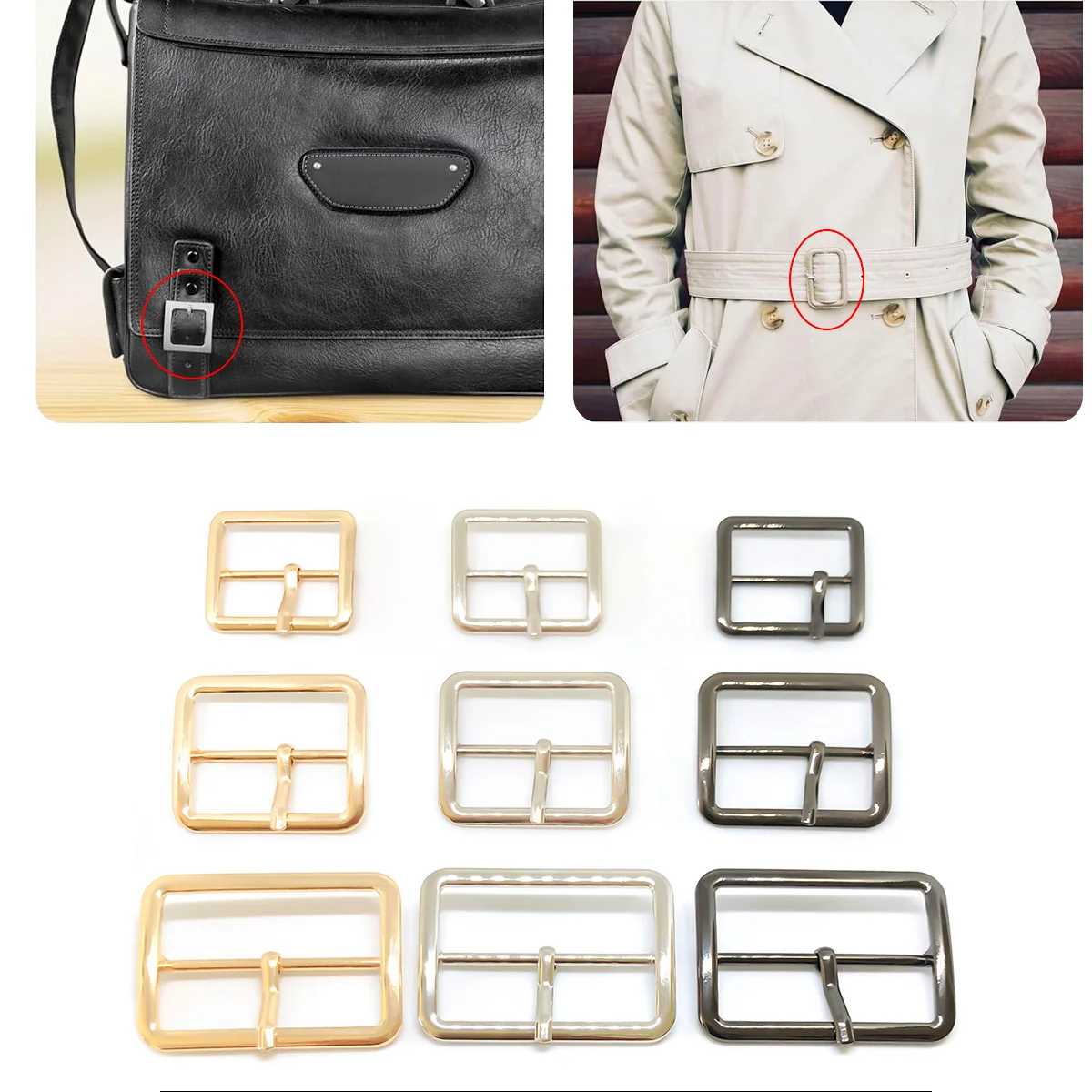 2Pcs Metal Roller Buckles Single Prong Belt Square Center Bar Buckles Shoes/Bags/Leather Craft Accessories Adjustable Buckles