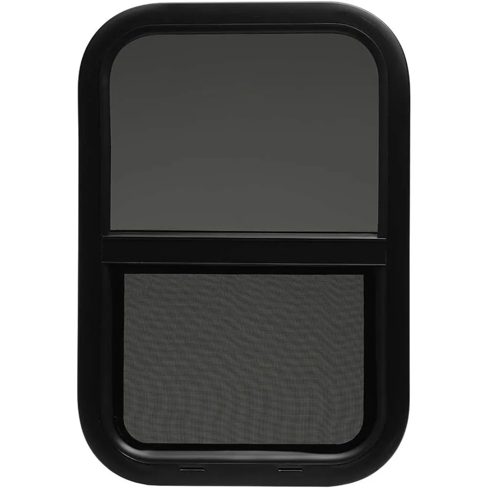 نافذة RV سوداء منزلقة عمودية مقاس 16 × 24 × 1.5 مع حلقة تثبيت وشاشة سفلية #1