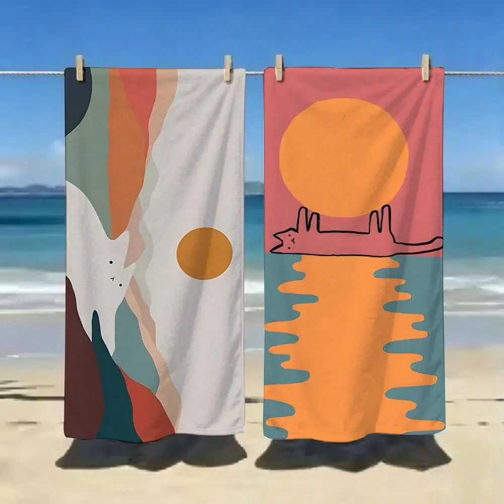 Abstract Pattern Everything can be cat Towel ultra-fine fiber quick drying absorbent bath towel, outdoor swimming sports towel