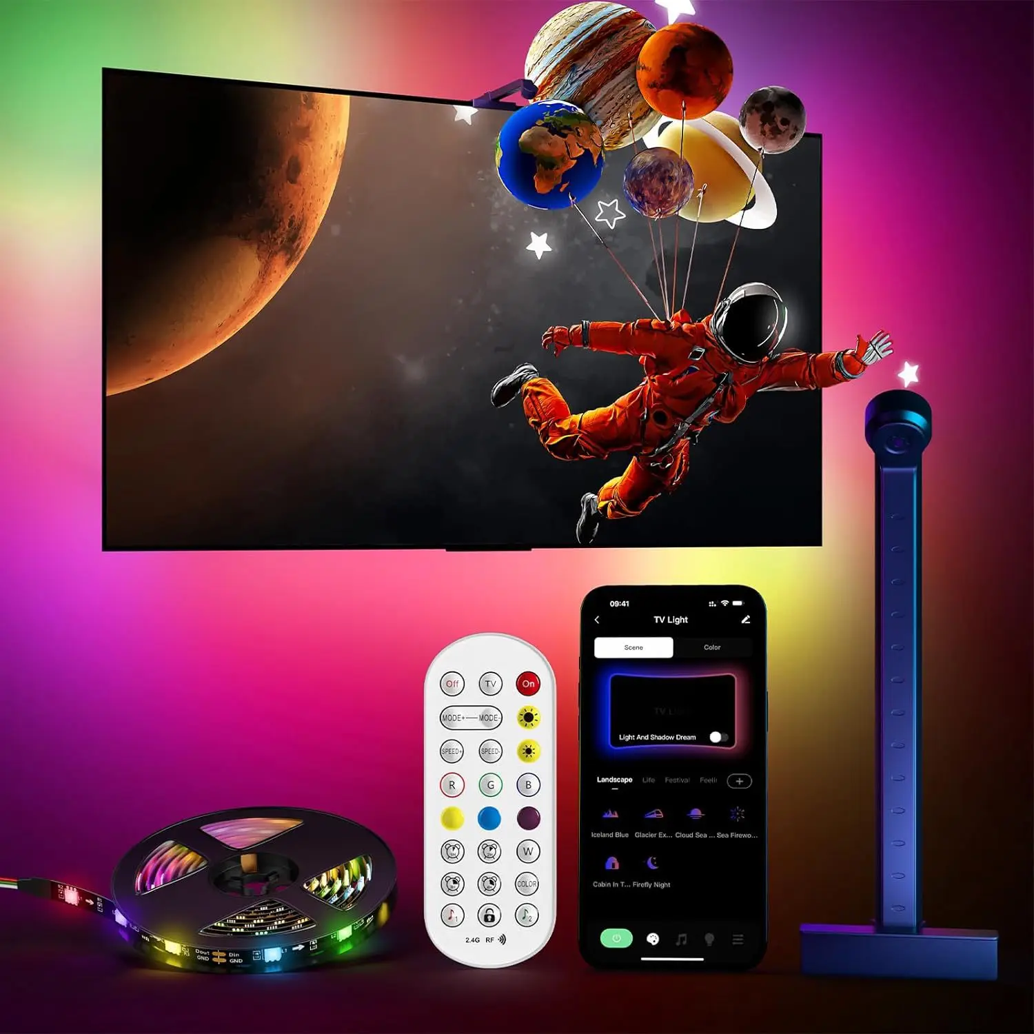 RGB Ambient Light with Computer Gaming Desktop Monitor Background Sync Screen Tracking Suitable for 55-75Inch TV Light Strip