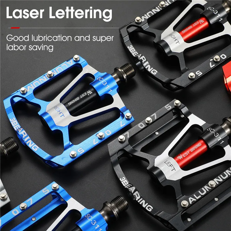 WEST BIKING MTB Aluminum Alloy Pedals 3 Bearings/DU Bushing Ultralight Bicycle Pedals Widen Cycling Pedals BMX Bike Parts