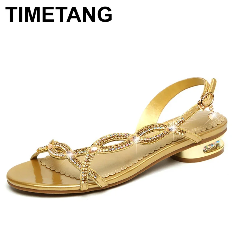 Summer Real Leather Shoes Woman Rhinestone Sandals Suit Female  Anti-Skid All-Match Large Size Genuine Black Flat Girl