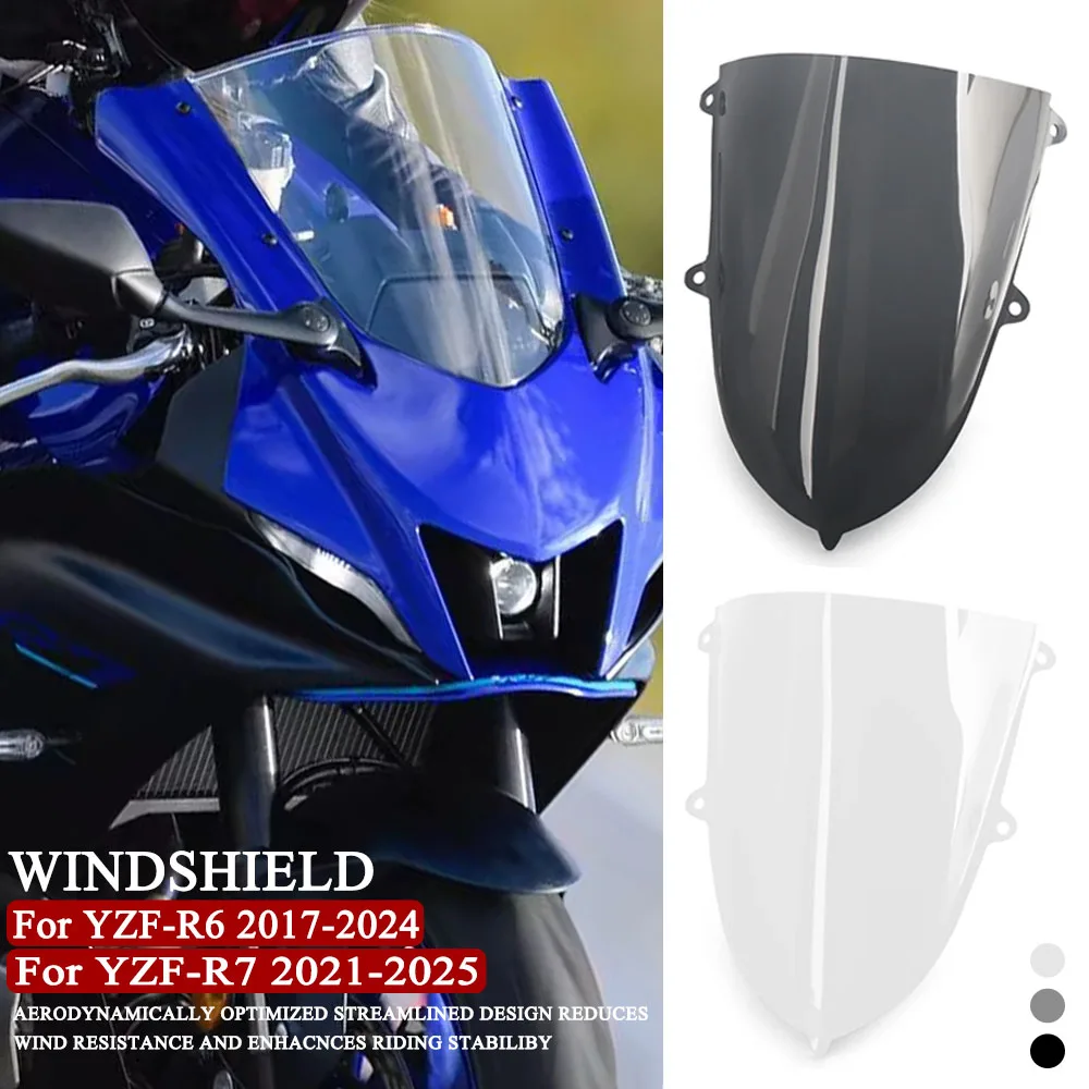 

YZF-R7 Motorcycle Windshield For YAMAHA YZF-R6 Heighten Windscreen Enlarge Wind Spoiler Cover Moto Fairing Windshield 2017-2025