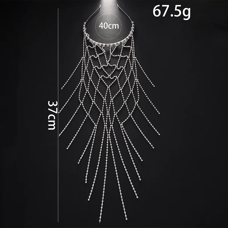 Сетчатая повязка на голову с кисточками, цепочка для волос со стразами, темпераментные свадебные аксессуары, женская цепочка для волос
