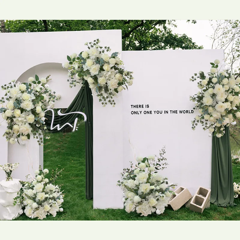 Im Freien weiße künstliche Blume Ball Hochzeit Hintergrund Anordnung Straße führende Blume Ball Wandbehang Blume Reihe Dekoration