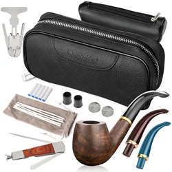 Bolsa de cuero para pipa de tabaco, estuche portátil multifunción de cuero Pu, herramienta para fumar, kit de bolsa de tabaco para pipa de madera