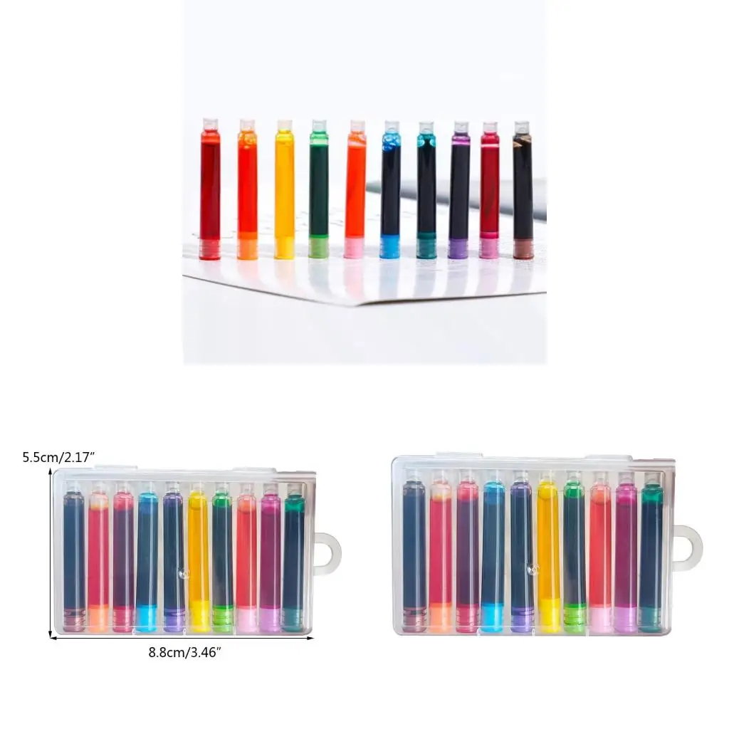 

10 Pcs Fountain Pen Refills Smooth Quick Dry Assorted Color for w/ Clear Box