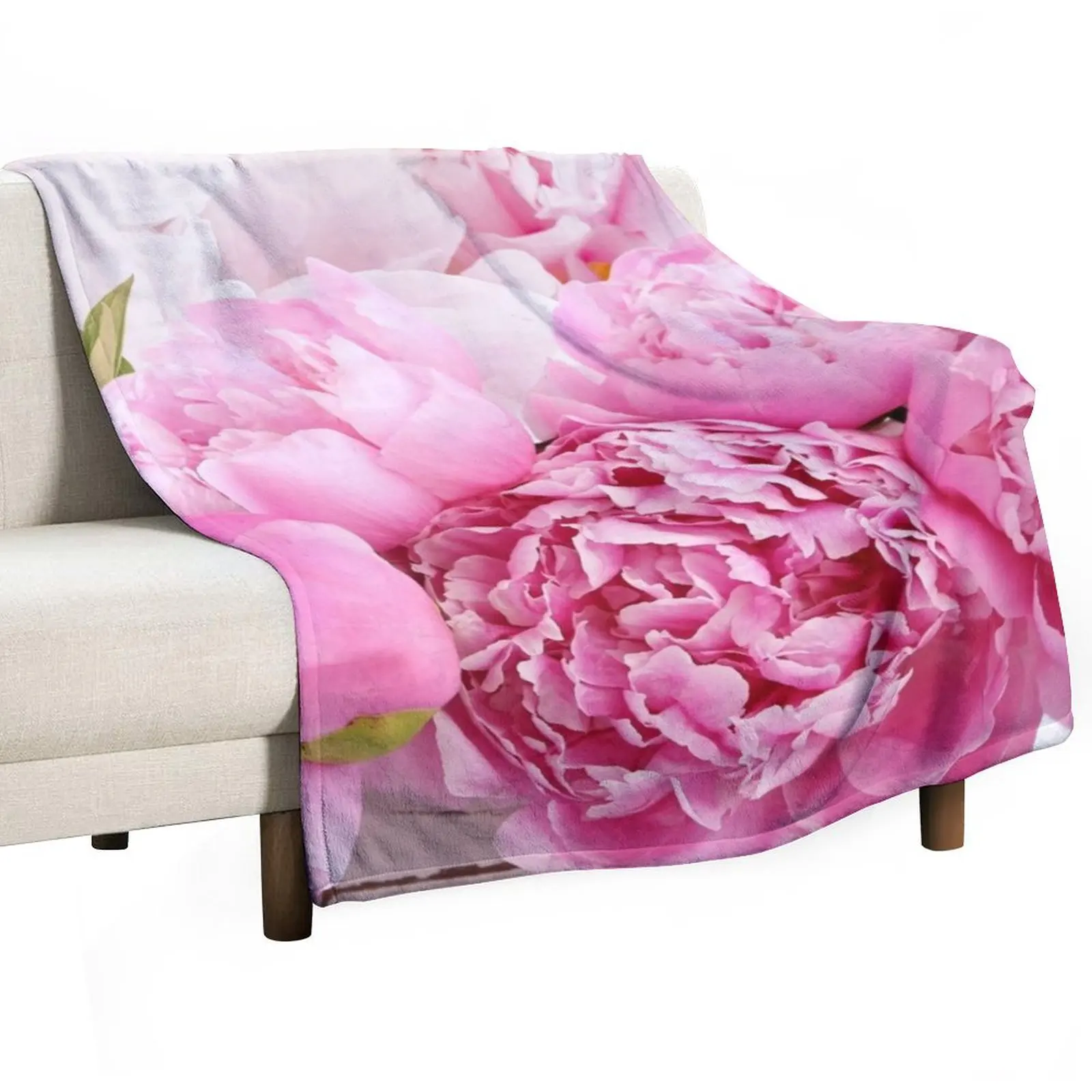 

Shabby Chic Peonies Blossoms Leaves Pink Home Decor Throw Blanket Thermals For Travel decorative For Baby Bed covers Blankets