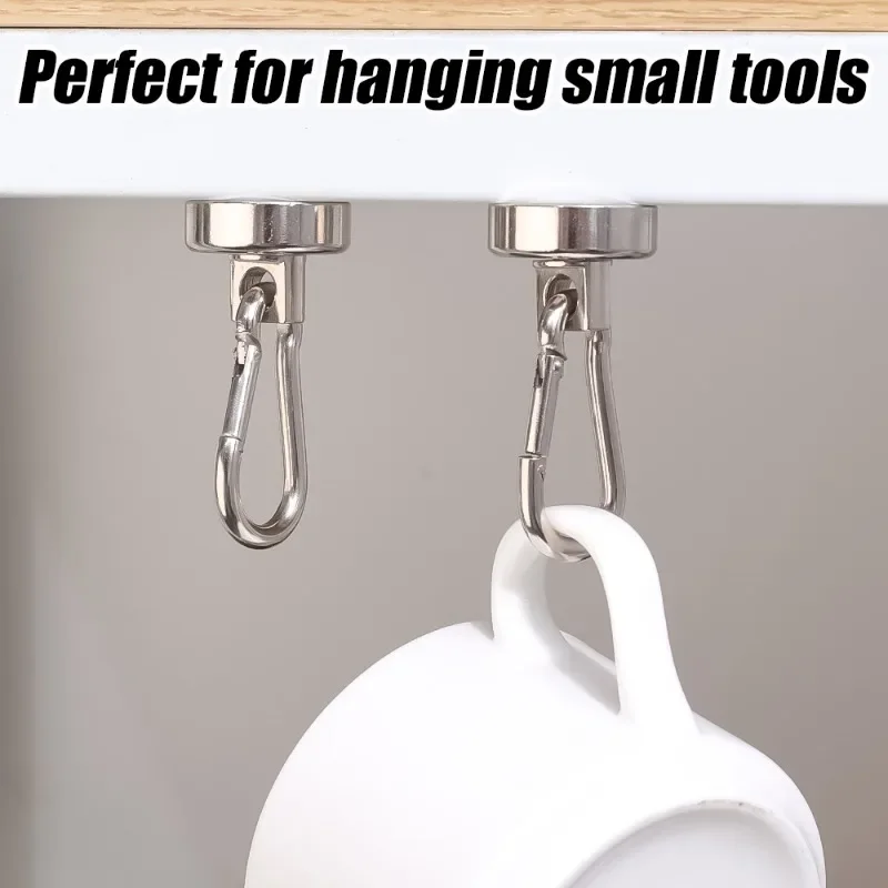 Strong Neodymium Magnetic Hooks 360°Rotating Carabiner Magnet Ring Magnetic Refrigerator Hook Home Kitchen Bathroom Suction Cup