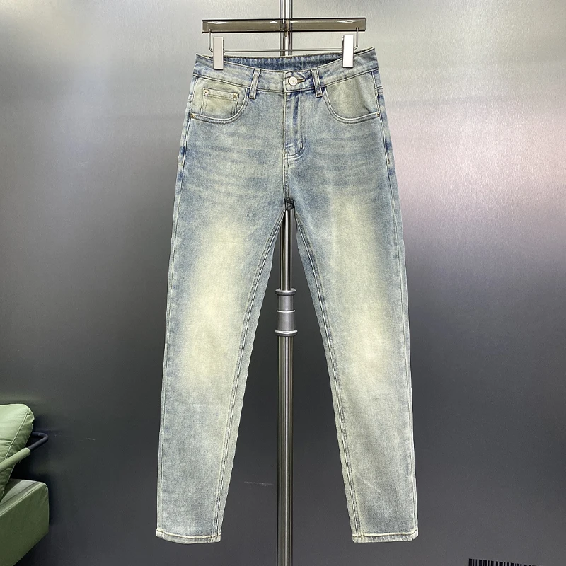 2024 spring and summer new retro blue nostalgia simple versatile fashion Slim thin men's jeans high-end light luxury men's pants