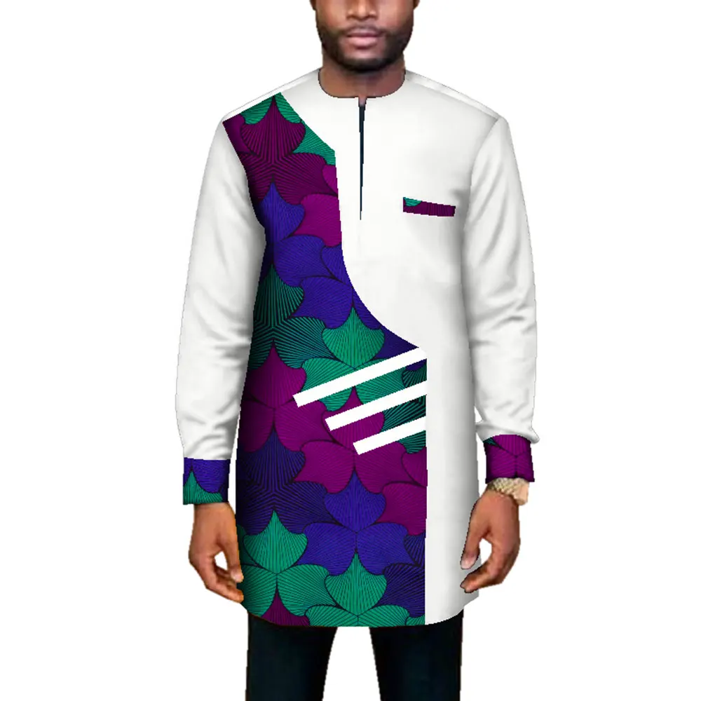 

New Trendy African Men Clothes Male Long Sleeve Patchwork Dashiki Long Tops Causal African Print Clothing Wedding Party WYN669