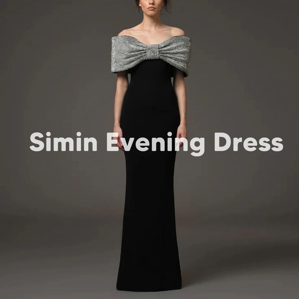 

Simin Women's Mermaid Baot-neck Sparkly Bow Saudi Evening Dresses With Sleeveless Floor-Length Formal Elegant Dresses 2025