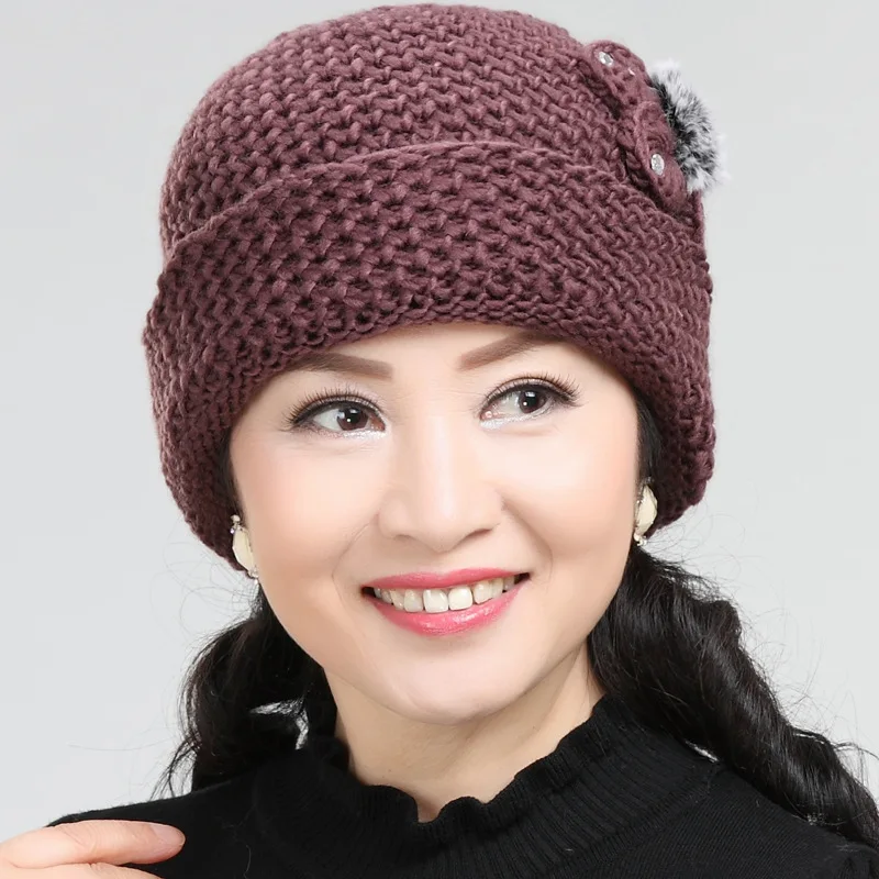 1-4PCS Warm Winter Beanie for Women Thick Knit Polyester Hat Round Top Windproof Soft Cap for Mom Daily Outdoor Use