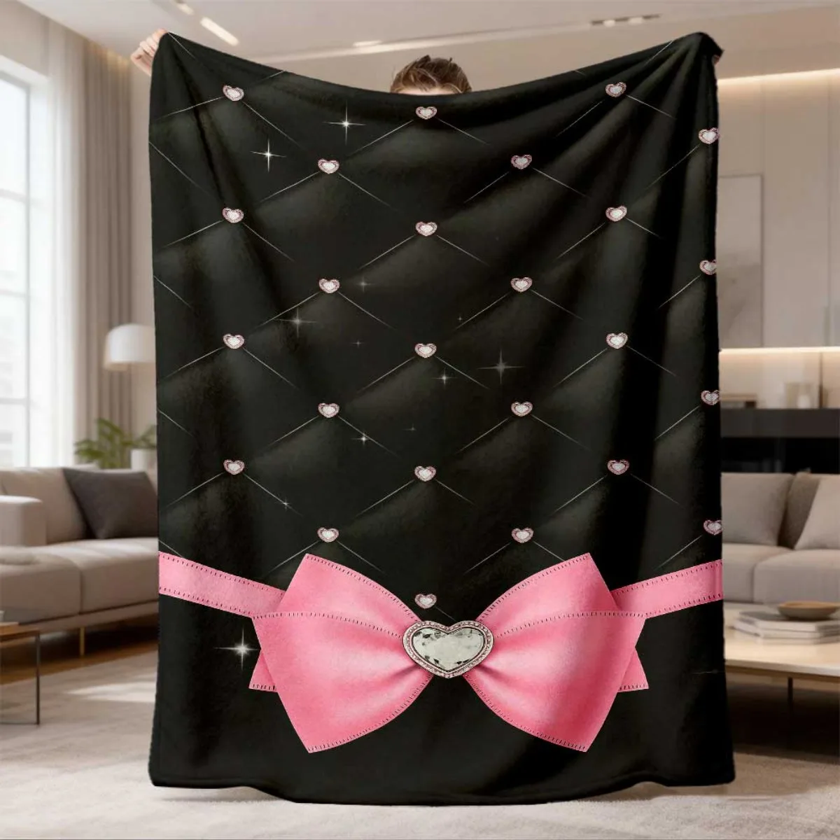 Bow Knot Blanket Pink Bows Love Hearts Quilted Pattern Bedspread Throw Blanket Sweet Girly Sofa Couch Decor