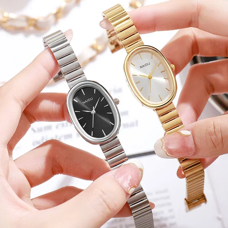 MAYZHISU Роскошные женские кварцевые часы из нержавеющей стали, овальный маленький циферблат, бамбуковый ремешок, наручные часы для девочек и студентов, дропшиппинг Relogio